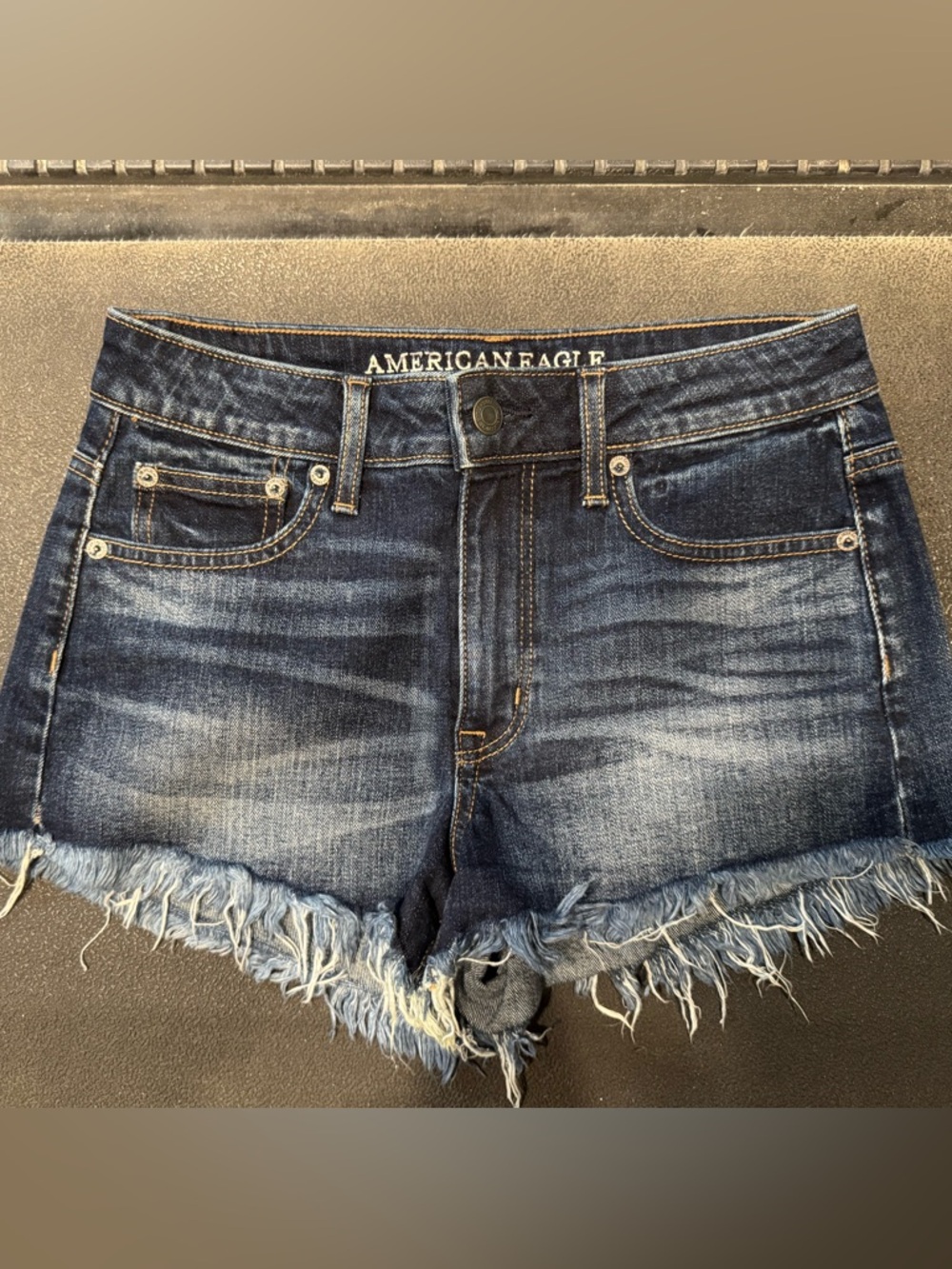 American Eagle Outfitters Dark Blue Distressed Denim Jean Shorts